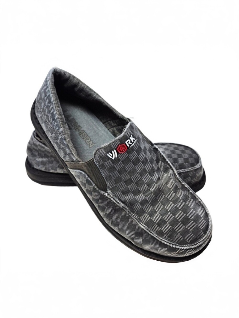 LARNMERN Men’s 10.5 Gray Checkered Slip On Work Safety Shoes EU 44